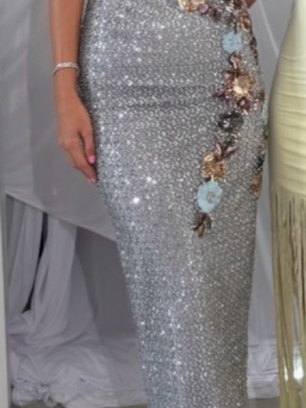 HELSI Silvia Floral Sequin Strapless Cocktail Silver Dress - Picture 5 of 5